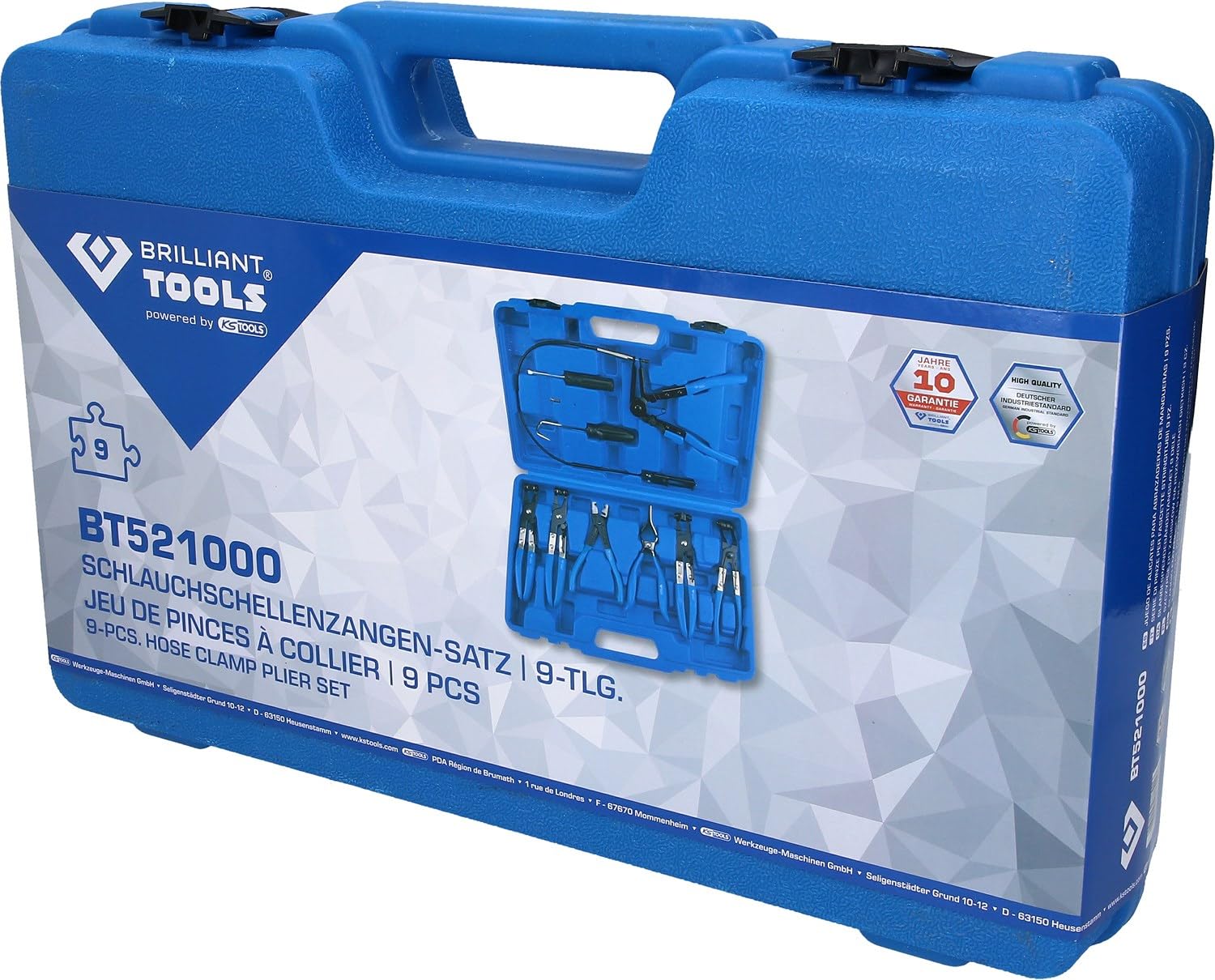 BRILLIANT TOOLS BT521000 Juego de alicates para abrazaderas de mangueras, 9 pzs [Powered by KS TOOLS]