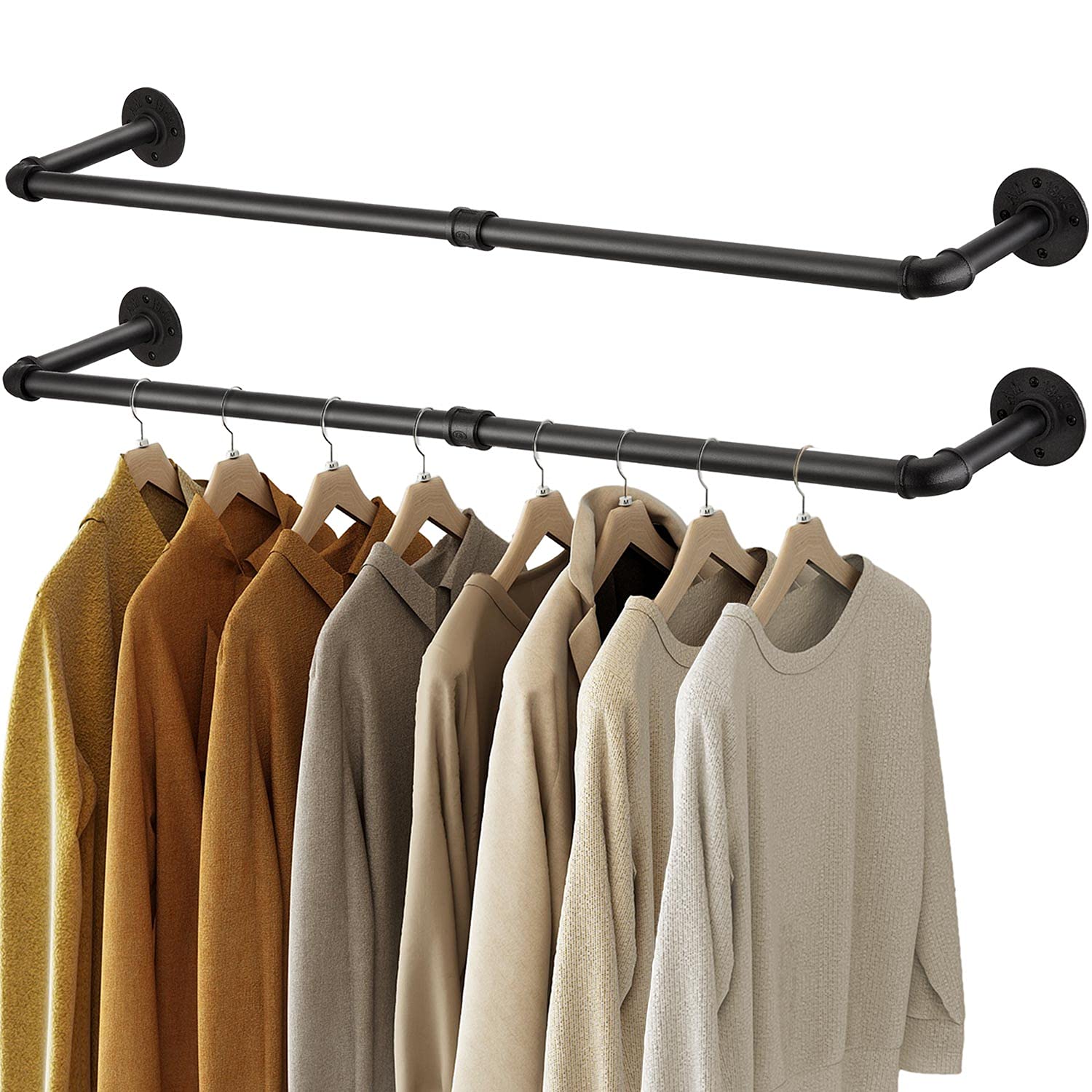 GREENSTELL Clothes Rack,36in Industrial Pipe Wall Mounted Garment Rack
