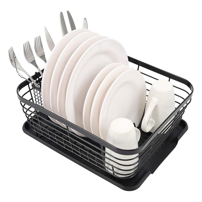 Buy TQVAI Kitchen Dish Drainer Rack with Drying Board and FullMesh Silverware Utensils Holder