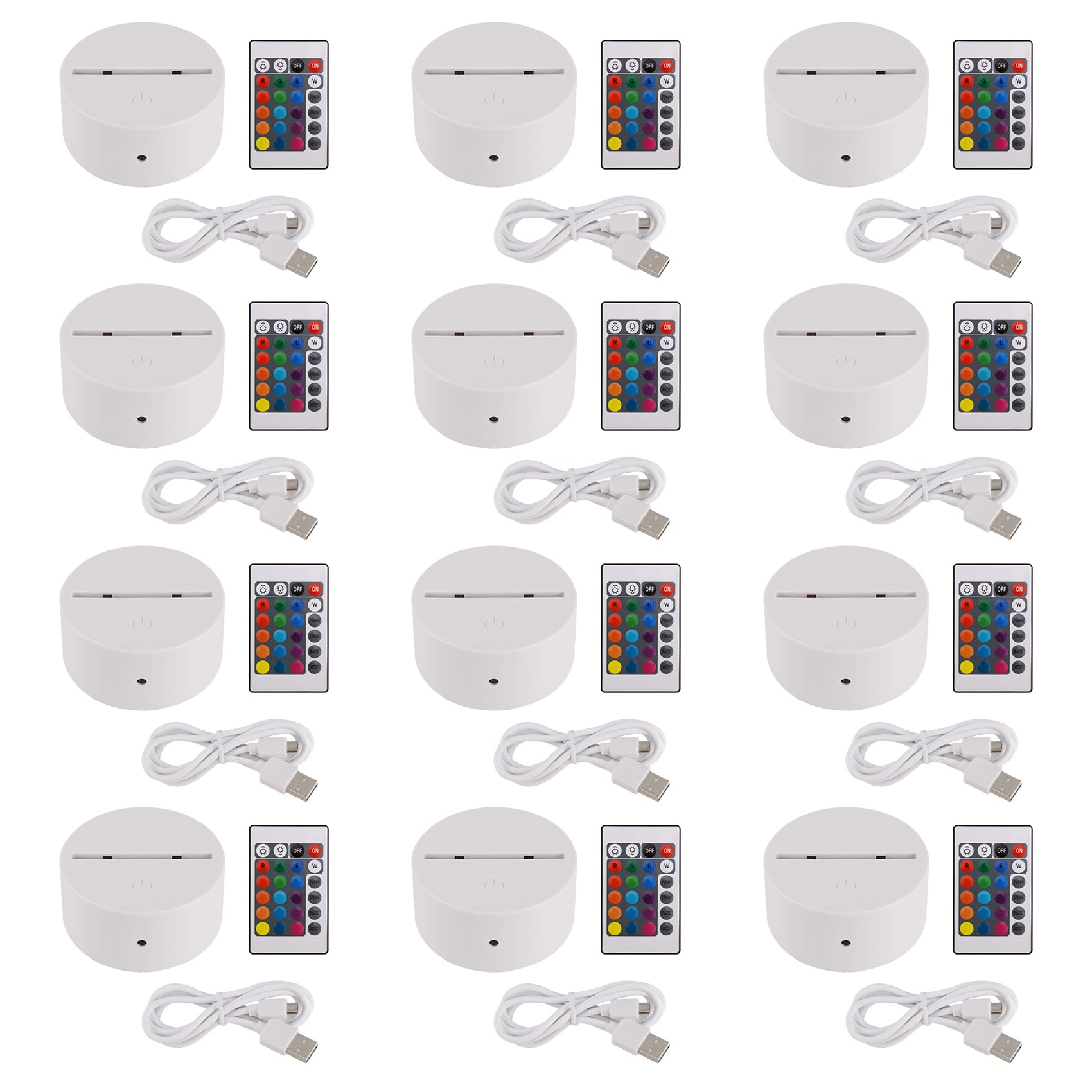 Set di 12 supporti per lampada LED da notte 3D + + USB, espositore per spettacolo di luce, 16 colori per acrilico,