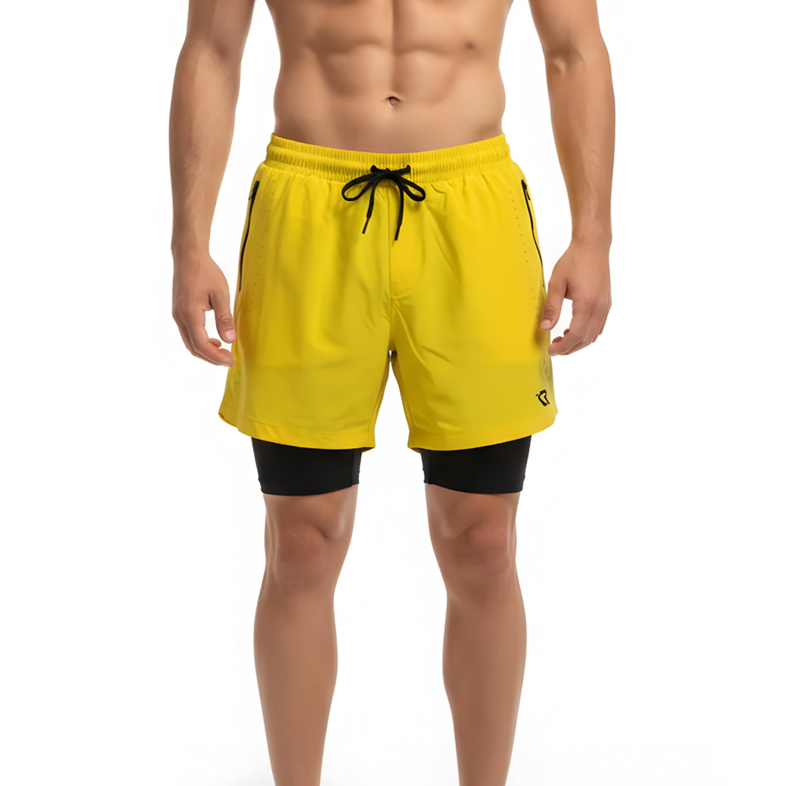 Men’s Running Shorts with Compression Inner, Quick Dry Gym Workout Shorts, Elastic Waist Drawstring, Lightweight Sports Shorts for Training, Fitness (in, Alpha, L, Regular, Yellow)-image-35