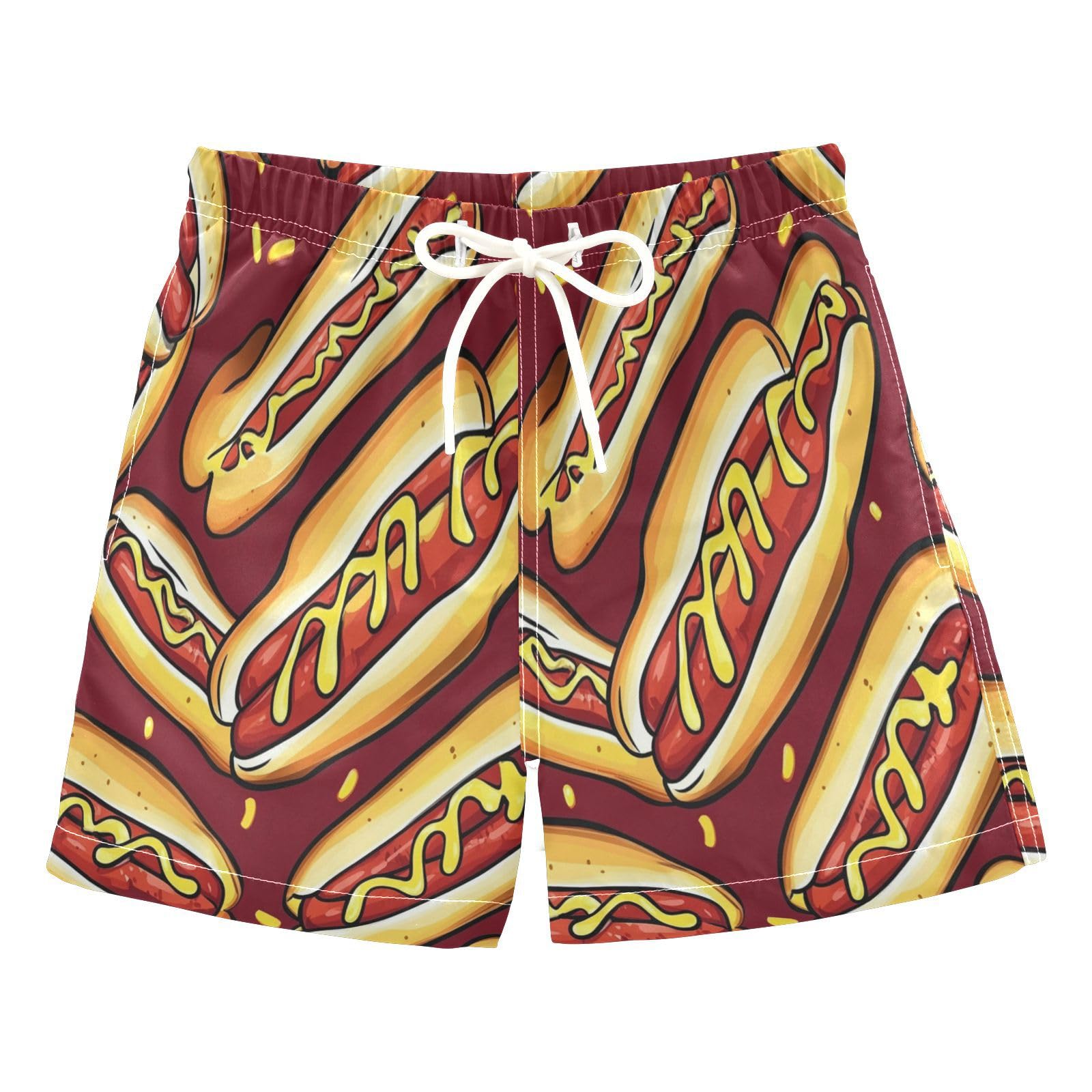 Boccsty Cartoon Fast Food Hot_Dog Boys Swim Trunks Summer Toddler Beach Board Shorts Kids Swimwear 3T Multicoloured