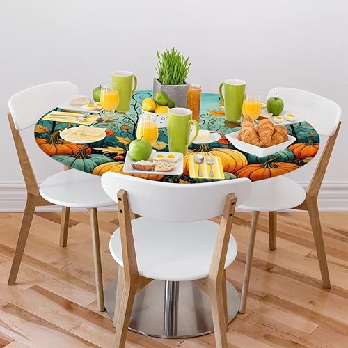 Vista 274 de Mantel redondo ajustable con borde elástico, mantel de hojas coloridas abstractas, impermeable, lavable, para mesas redondas, ideal para picnic