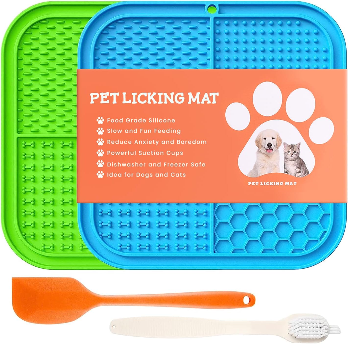 Lick Mats for Dogs & Cats - 2 Pack Licking Pad with Suction Cups for Dog Anxiety Relief, Slow Feeder Dog Bowls, Perfect for Bathing…