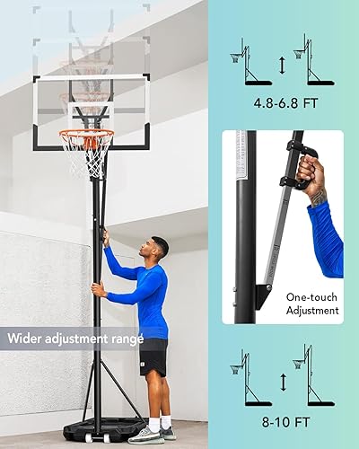 Miniatura 3 de Basketball Hoop with 4.8-10 FT Height Adjustable for KidsAdults, Portable Basketball Hoop Outdoor with 44 Inch Backboard and 2 Wheels for