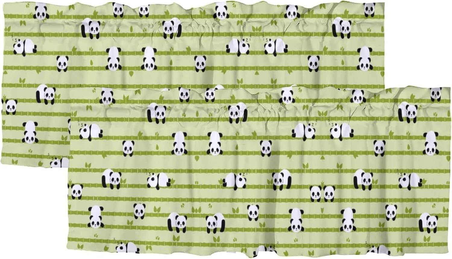 Cartoon Watercolor Panda Kitchens Valances for Window,Cute Nursery Baby Panda Bamboo Forest Print Rod Pocket Curtain Valance for Bathroom Living Room Bedroom Curtains 54x18inch（2Pcs）