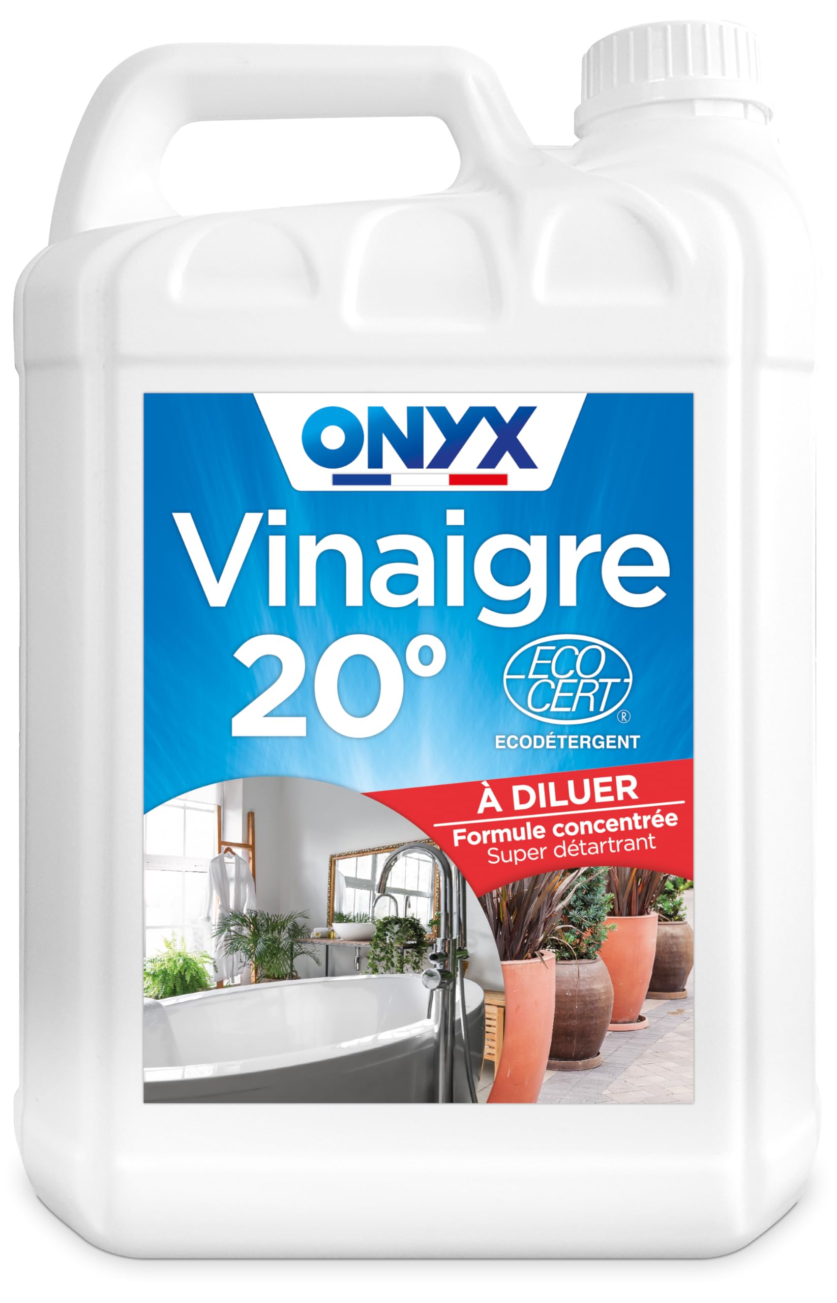 Onyx - Vinaigre Concentré 20° - Détartrant - Nettoyant - Pour La Maison Et Les Extérieurs - Facile à Diluer - Ecocert - 100% D'Ingrédients D'Origine Naturelle - Fabrication Française - 1L (Lot De 6