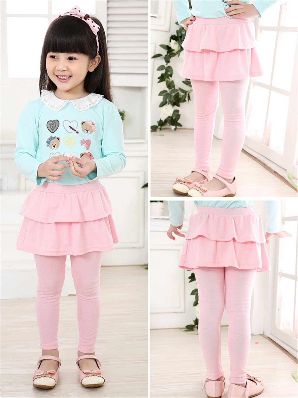 Face Dream Leggings sin pies para niñas pequeñas con minifalda con volantes, falda elástica de algodón para niños pequeños de 1 a 10 años