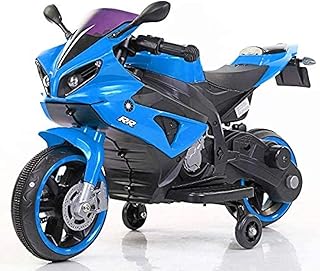 Oh Baby Mini-R1 Electric Bike with Rechargeable Battery Operated Ride On Bike with Hand Accelerator and Key-Start and Wheels LED Light MP3 Music System Headlight Toys for Kids Blue