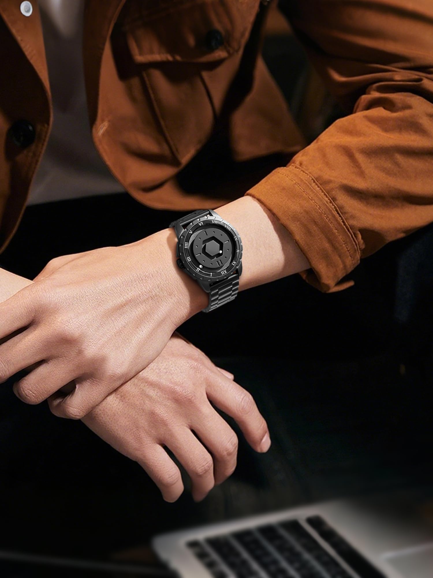 EUTOUR Orologio Magnetico da Uomo Cuscinetto a Sfera Moda Semplice Nessun Vetro Quarzo Orologi da Polso da Uomo 42mm