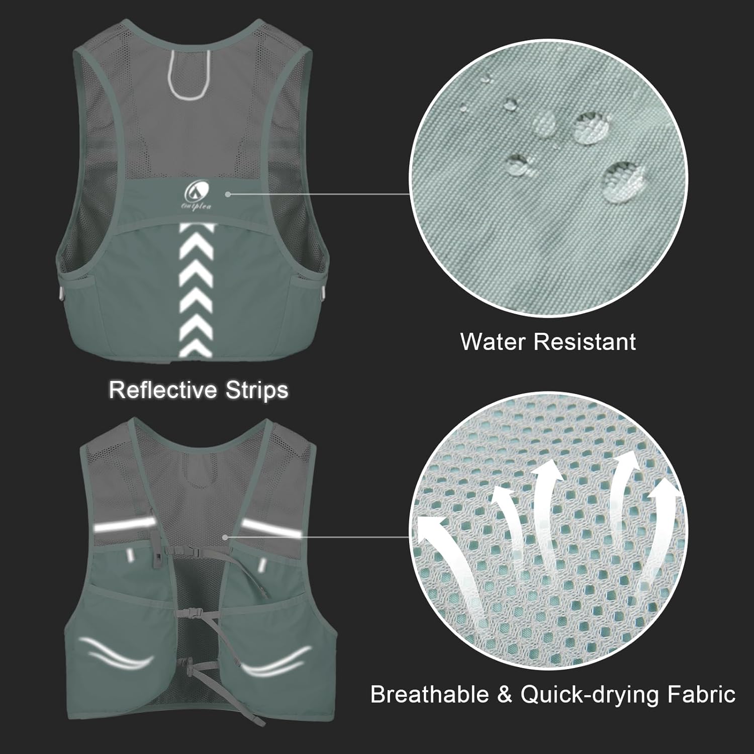 Lightweight Running Vest with 2pcs 500ml Water Bottle for Men Women, Reflective Water Vest Hydration Pack Hydropack for Hiking, M/L
