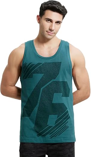 Jockey 9928 Men's Super Combed Cotton Rich Graphic Printed Regular Fit Low Neck Tank Top with Stay Fresh Treatment (Prints...