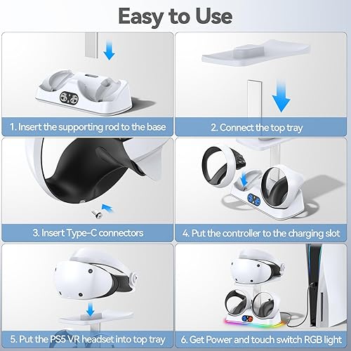 Miniatura 6 de Estación de carga PSVR 2 con luz RGB, PSVR 2 accesorios base de carga y pantalla de auriculares PSVR2, soporte PSVR 2 con interruptor táctil