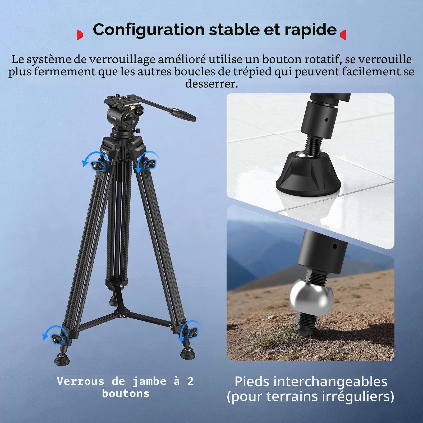 SMALLRIG 73''/185 cm Trépied Vidéo Robuste en Fibre de Carbone, Charge Max 10 Kg, Tête Fluide avec Inclinaison de +85° à -78°, Trépied de Voyage Poid du 2,7 Kg, Hauteur Pliée 87 Cm, AD-14-5441