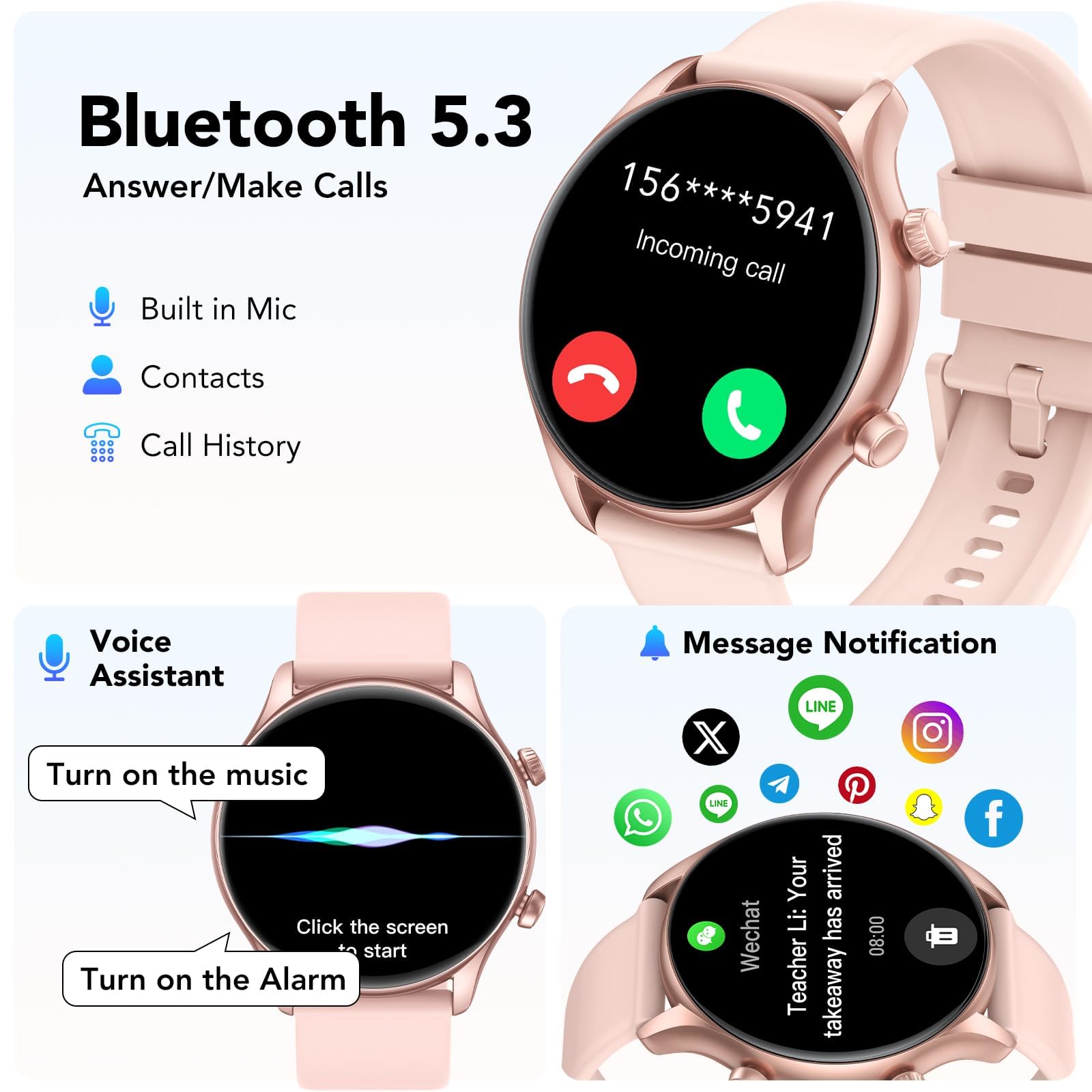 Smartwatch Donna, 1.39" Orologio Smartwatch Donna con Effettua/Risposta Chiamate, Fitness Tracker con 120+ Sportive, Contapassi/SpO2/Cardiofrequenzimetro, IP68 Smart Watch per Android iOS (Rosa)