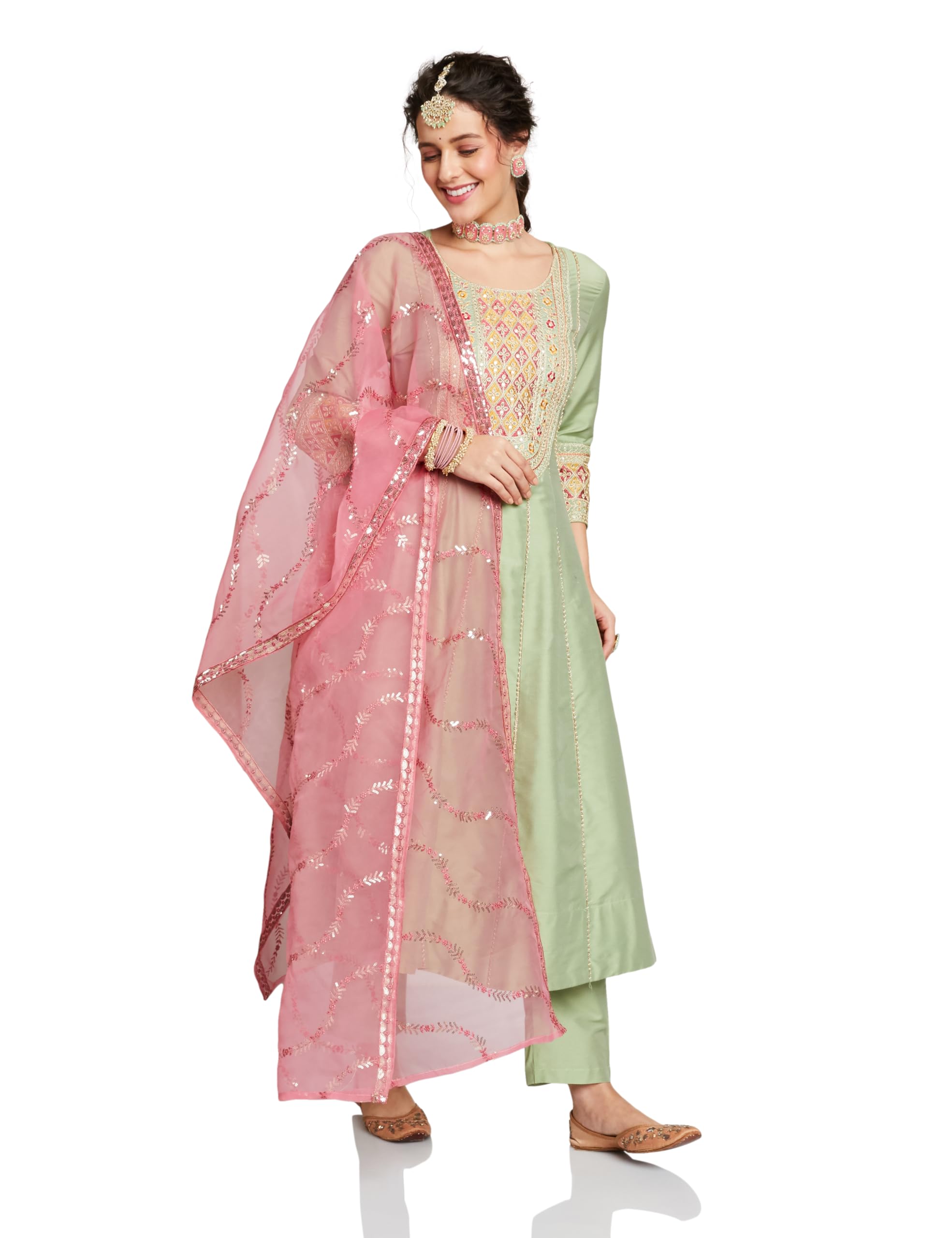 Women's Embroidered Kalidar Kurta Pant Set with Organza Dupatta | Salwar Suit