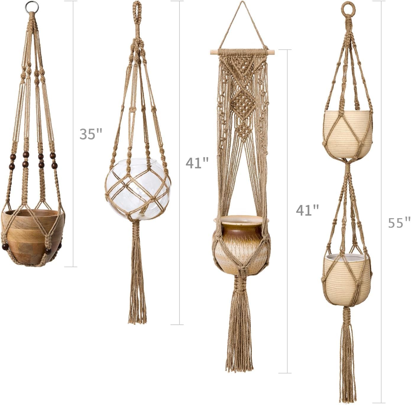 Mkouo Blumenampel Makramee Pflanzenhalter Set of 4 Indoor Wandbehang Pflanzer Korb Blumentopf Halter Boho Home Decor Geschenkbox, Braun