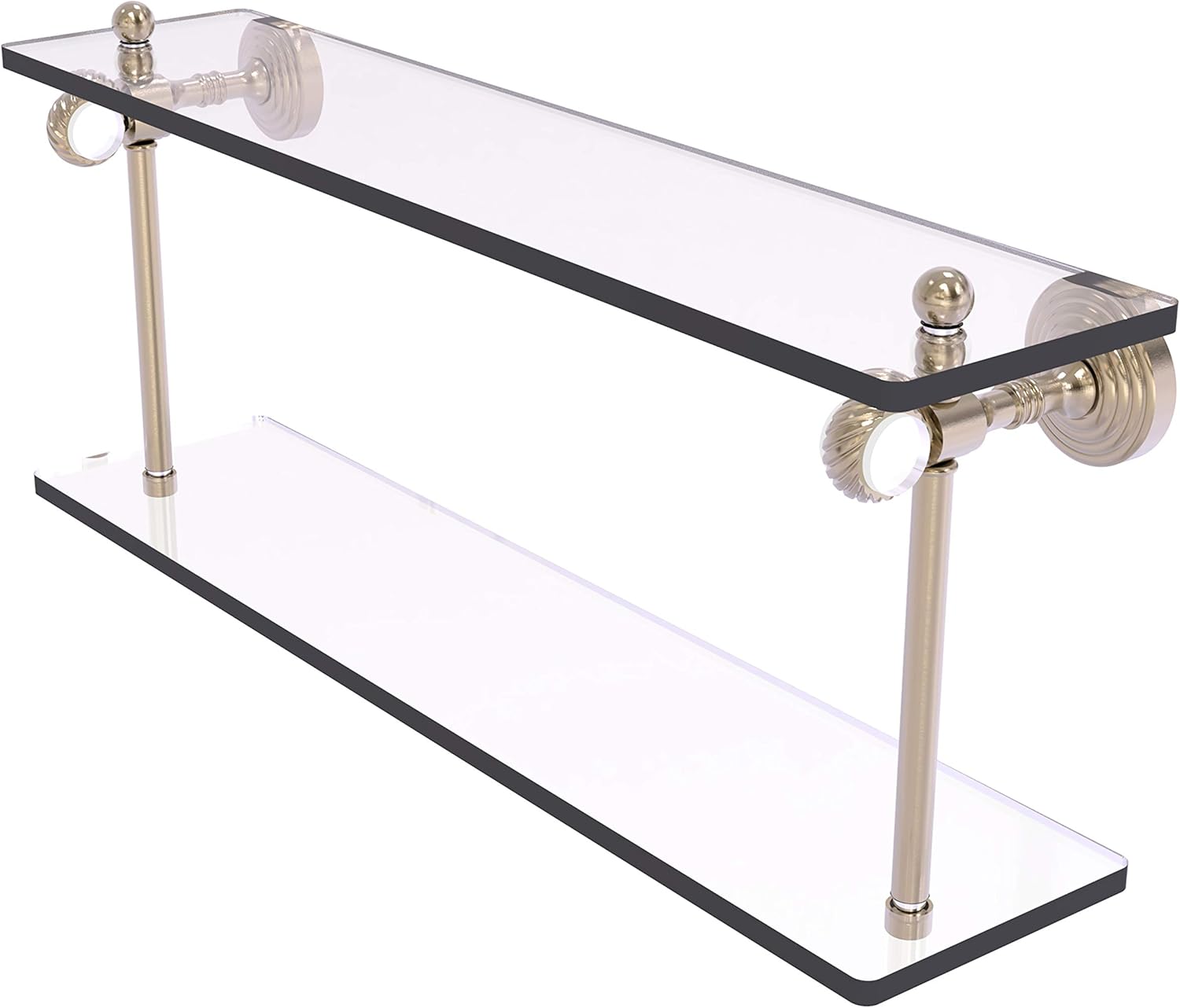 Allied Brass PG-2T-22 Pacific Grove Collection 22 Inch Two Tiered Twisted Accents Glass Shelf, Antique Pewter