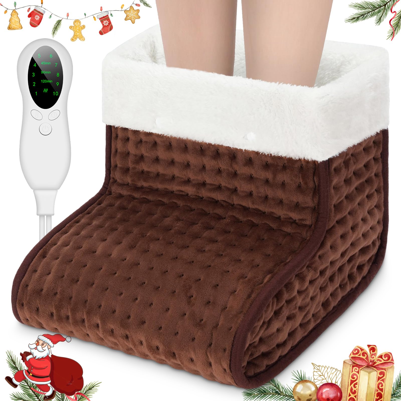 Biutee Foot Warmer with 10 Temperature Levels, Electric Feet Warmer with Washable Inner Lining, Fast Heating from 30℃ to 60℃, Electric Heater with Timing Settings, Brown