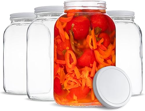 Tarros grandes de vidrio de 1 galón Paquete de 4 tarros Mason de boca ancha con tapas de metal herméticas Fabricados en Estados Unidos Tarros de