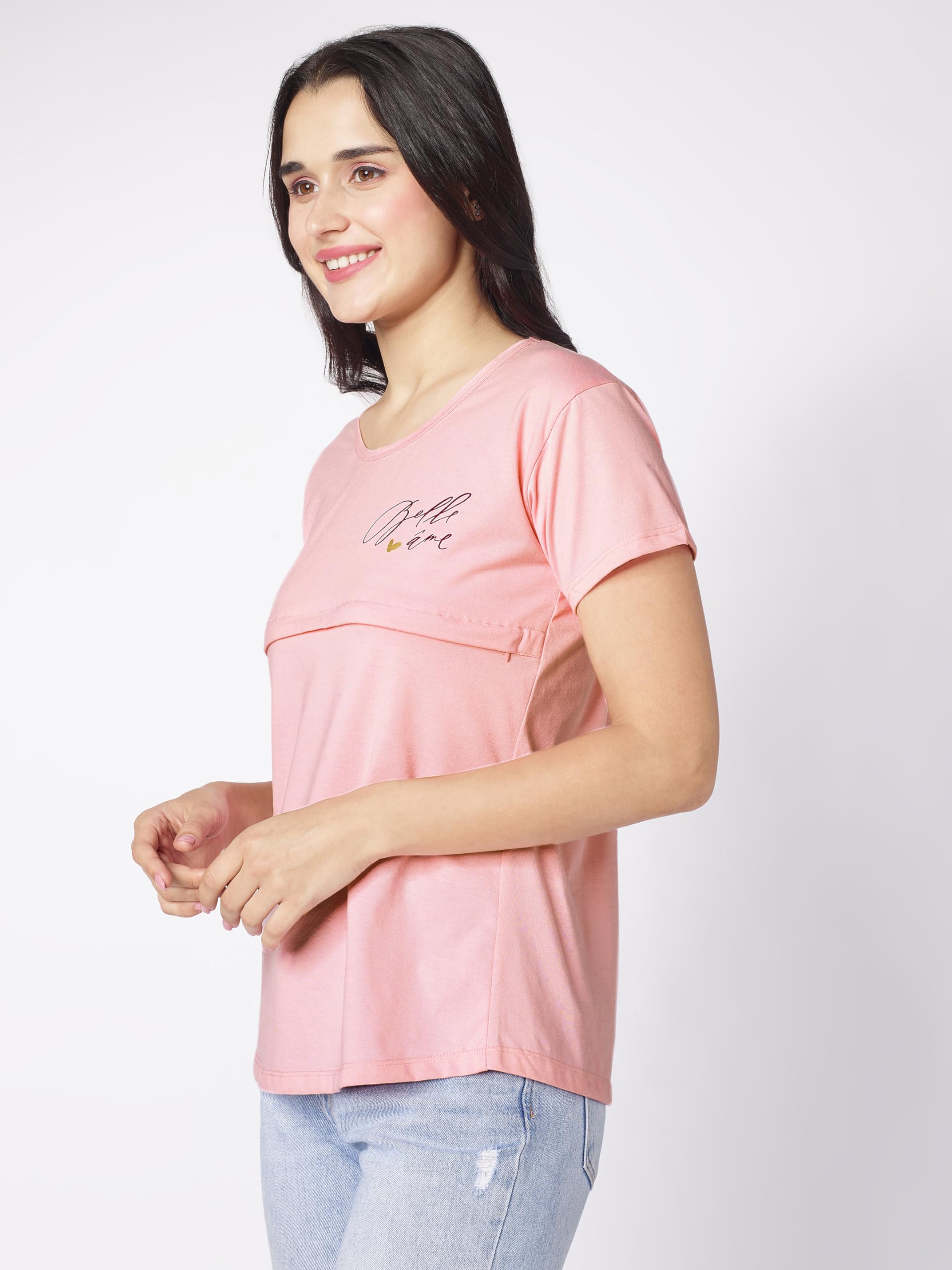 beebelle Women's Cotton Peach Solid Plain Feeding/Nursing/Maternity Tops 1142 - Image 4 thumbnail