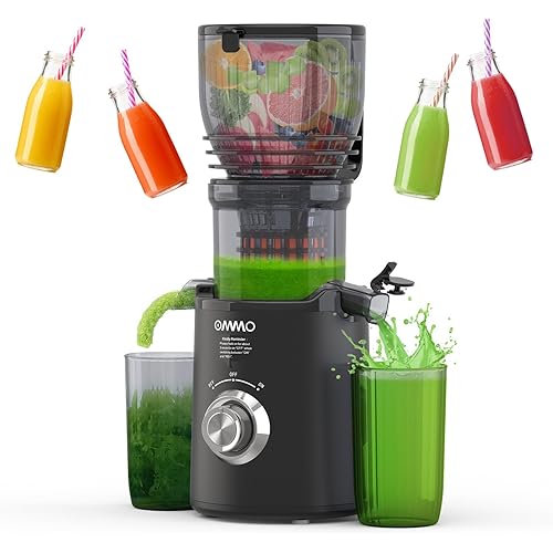 OMMO 6'' Large Cold Press Juicer, BPA Free Juice Extractor with Beep Install Check, Reverse Anti-Jam, High Juice Yield, Safety Stop Lid, Easy to Clean, Slow Juicer for Healthy Living/Fitness