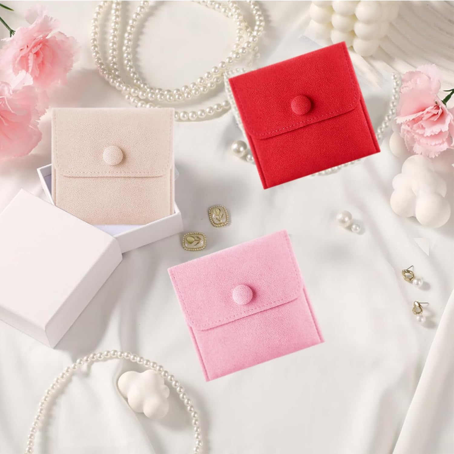 3pcs Small Jewelry Bags Button Jewelry Pouches Jewelry Organizer Cases Jewerly Rolls Small Bags for Jewelry Gift Bags Little Bags for Jewelry Travel Jewelry Pouch, 3"x3", pink image 4
