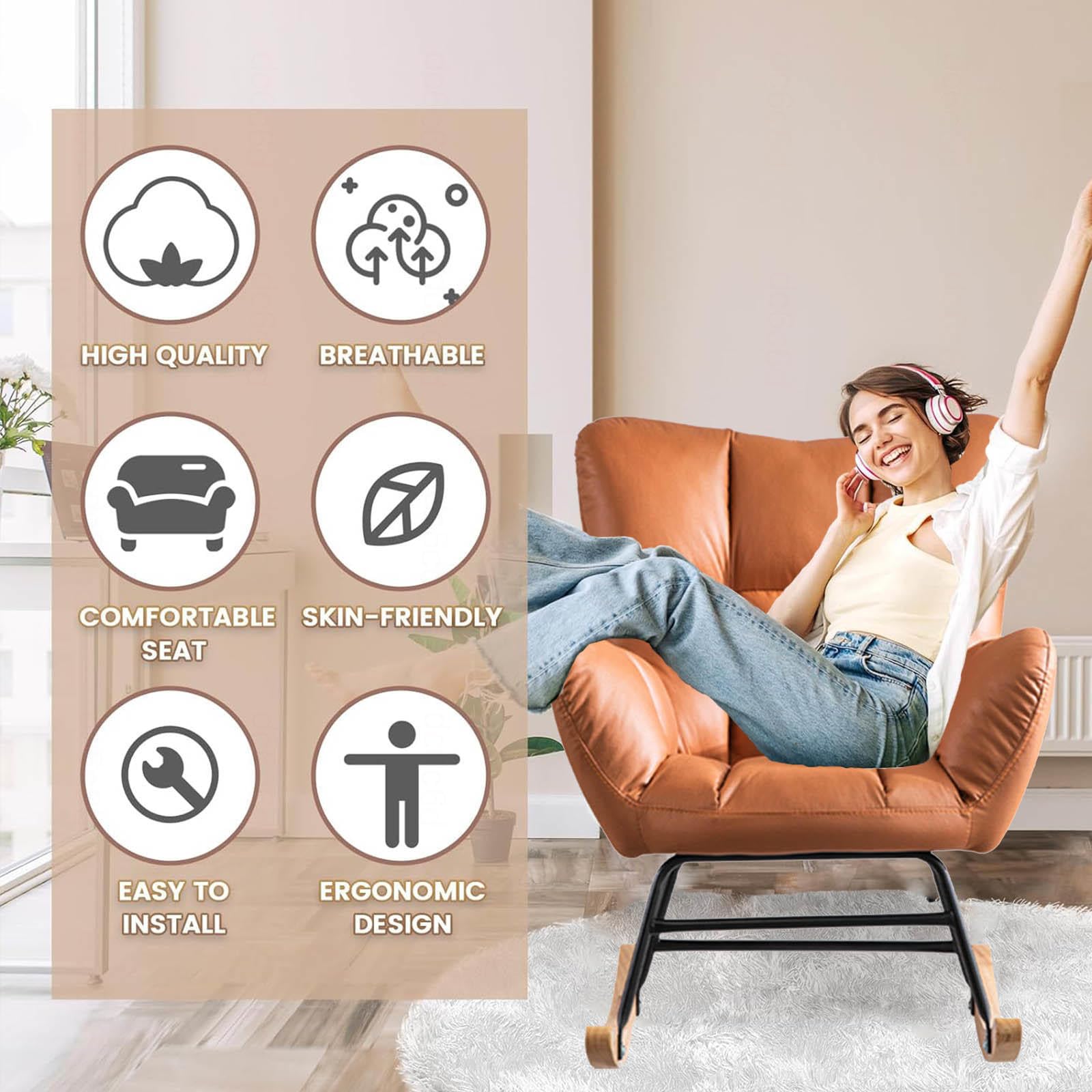 Amazon｜ゆらゆら 揺れる椅子, 高い背もたれ、肘掛け、クッション付き