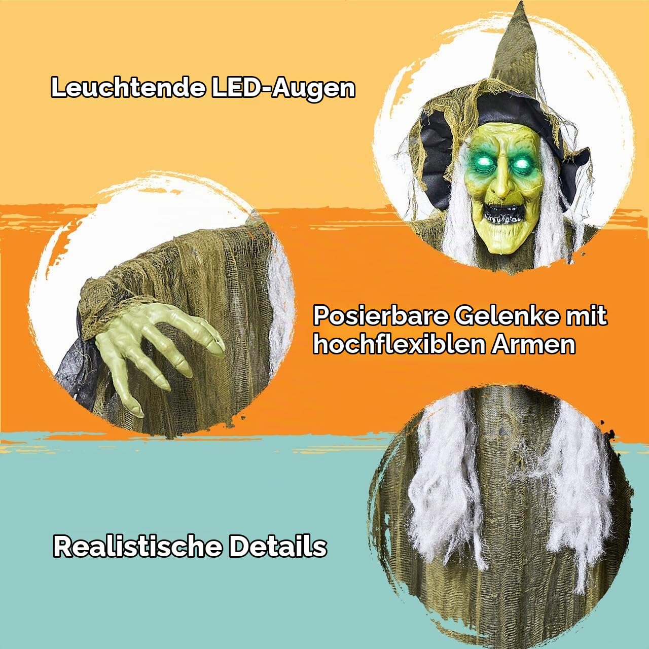 JOYIN Halloween Hexen Dekoration zum Aufhängen, 170 cm, braunes zerlumptes Gewand, mit Licht und Ton (durch Ton aktiviert), gruselige, animierte Halloween Dekoration für Party-Requisiten im Freien