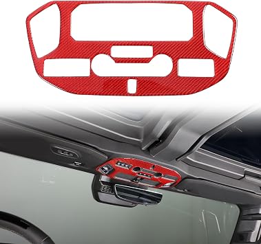 Yinanlutos Carbon Fiber Roof Reading Light Panel Cover Trim Sticker Compatible with Hummer EV 2024 2025 Accessories Front Roof Reading Lamp Frame Cover Interior Trim Accessories 1pcs Red