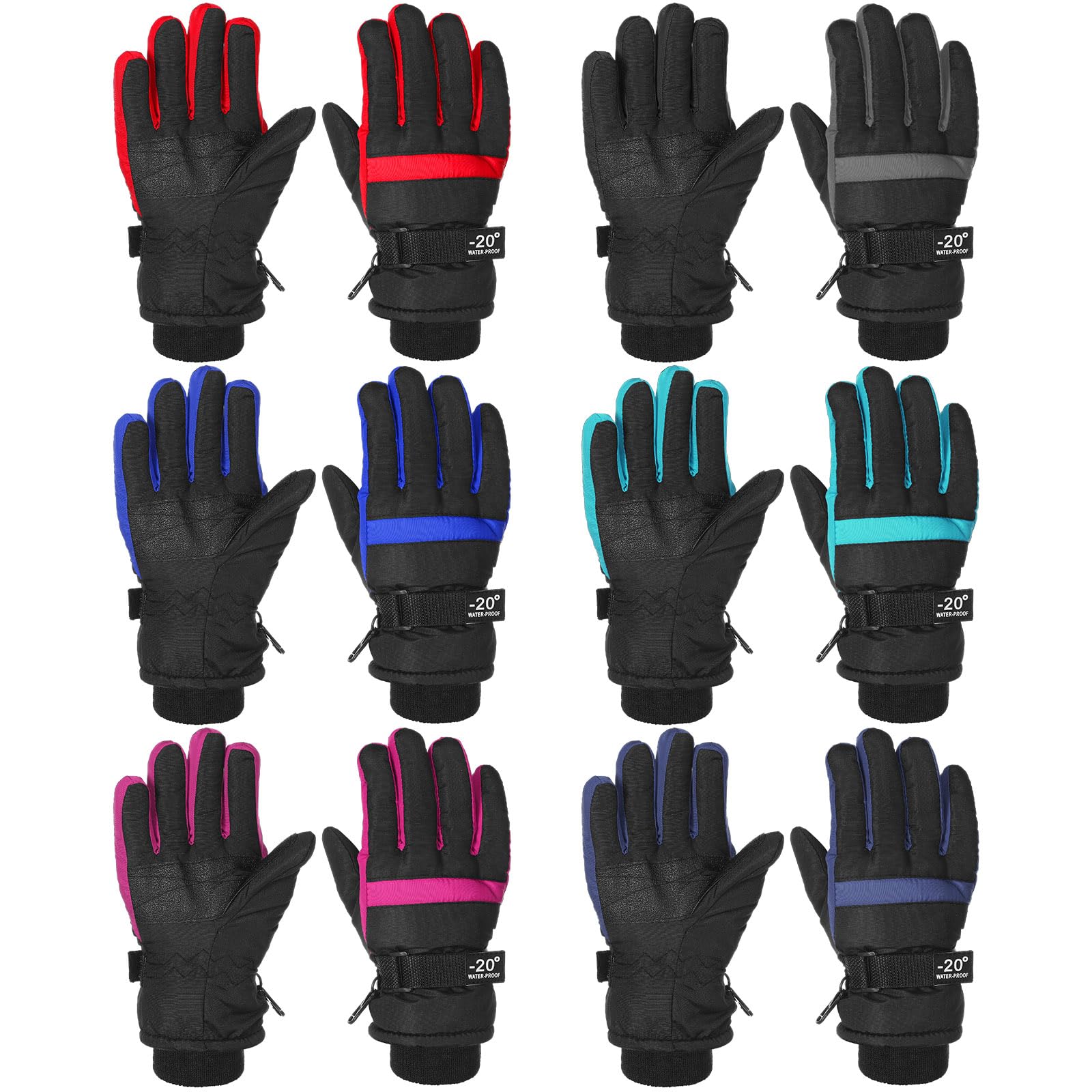 Bencailor 6 Paar Kinder Winter Handschuhe Wasserdichte Kinder Ski Handschuhe Winddichte Warme Schnee Handschuhe für Kinder Jungen Mädchen