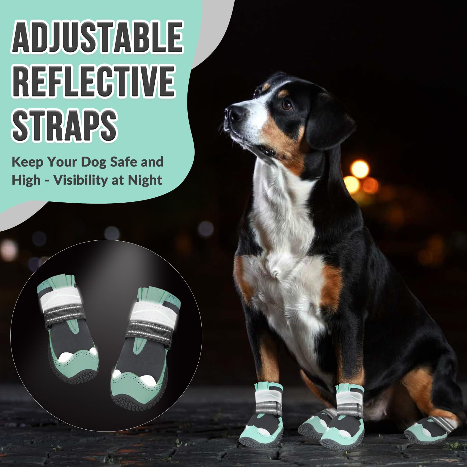 SlowTon Scarpe Protezione Zampe per Cani, Impermeabili con Suola Antiscivolo, Chiusura Regolabile in Nastro Magico Riflettente, Stivali Invernali per Piccola, Media e Grande Taglia