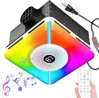 Bathroom Exhaust Fan with Bluetooth Speaker and Light, Plug & Play Installation, 230 CFM/1.5 Sone Bathroom Vent Fan, 7 RGB Lighting and 3 Music Rhythms, Remote Control, 3000K-6500K Adjustable