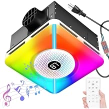 Bathroom Exhaust Fan with Bluetooth Speaker and Light, Plug &amp; Play Installation, 230 CFM/1.5 Sone Bathroom Vent Fan, 7 RGB Lighting and 3 Music Rhythms, Remote Control, 3000K-6500K Adjustable