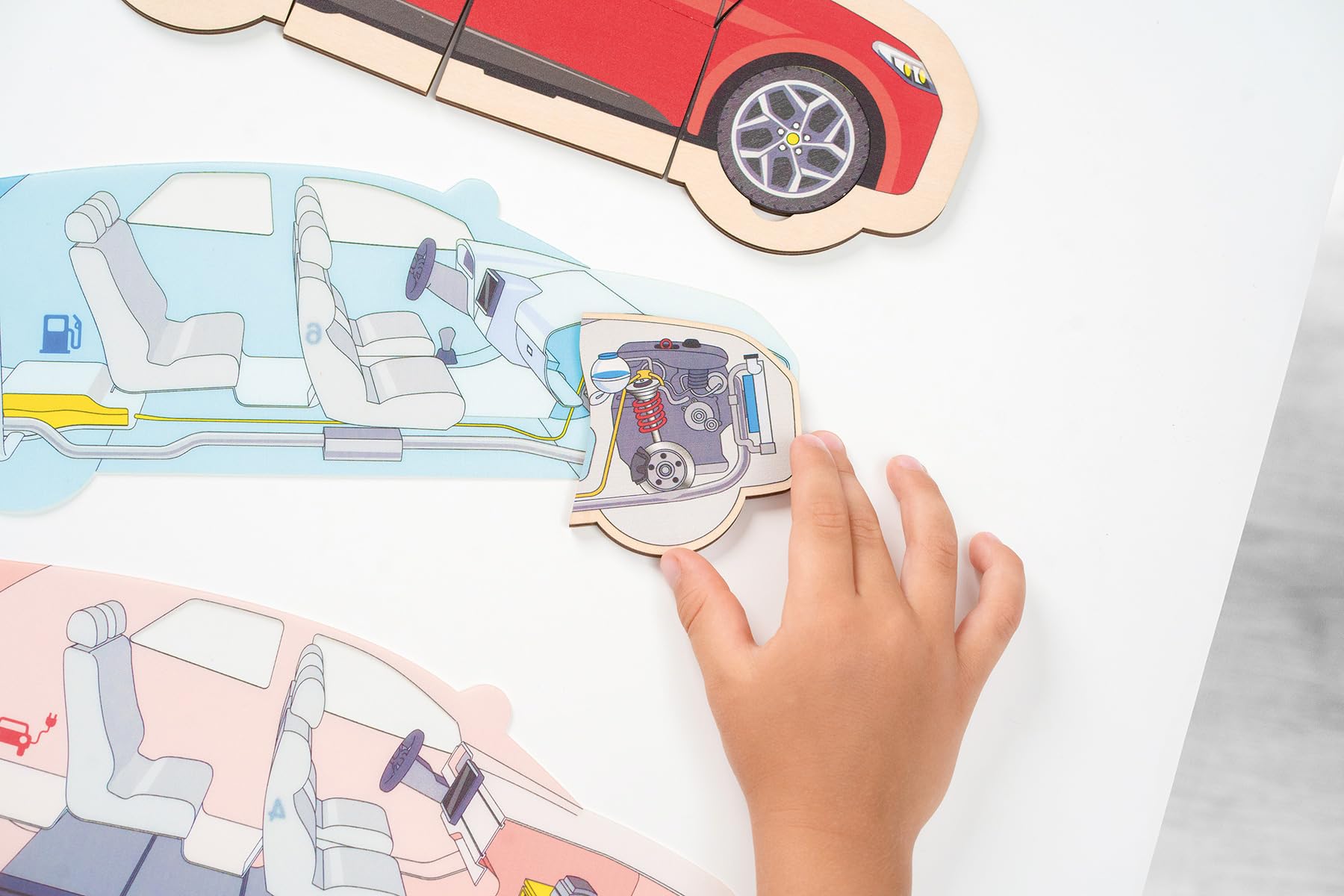 Beleduc Puzzle de couches de voiture, puzzle éducatif en bois 5 couches - Jouet motricité dès 4 ans - Montessori - Construction véhicule