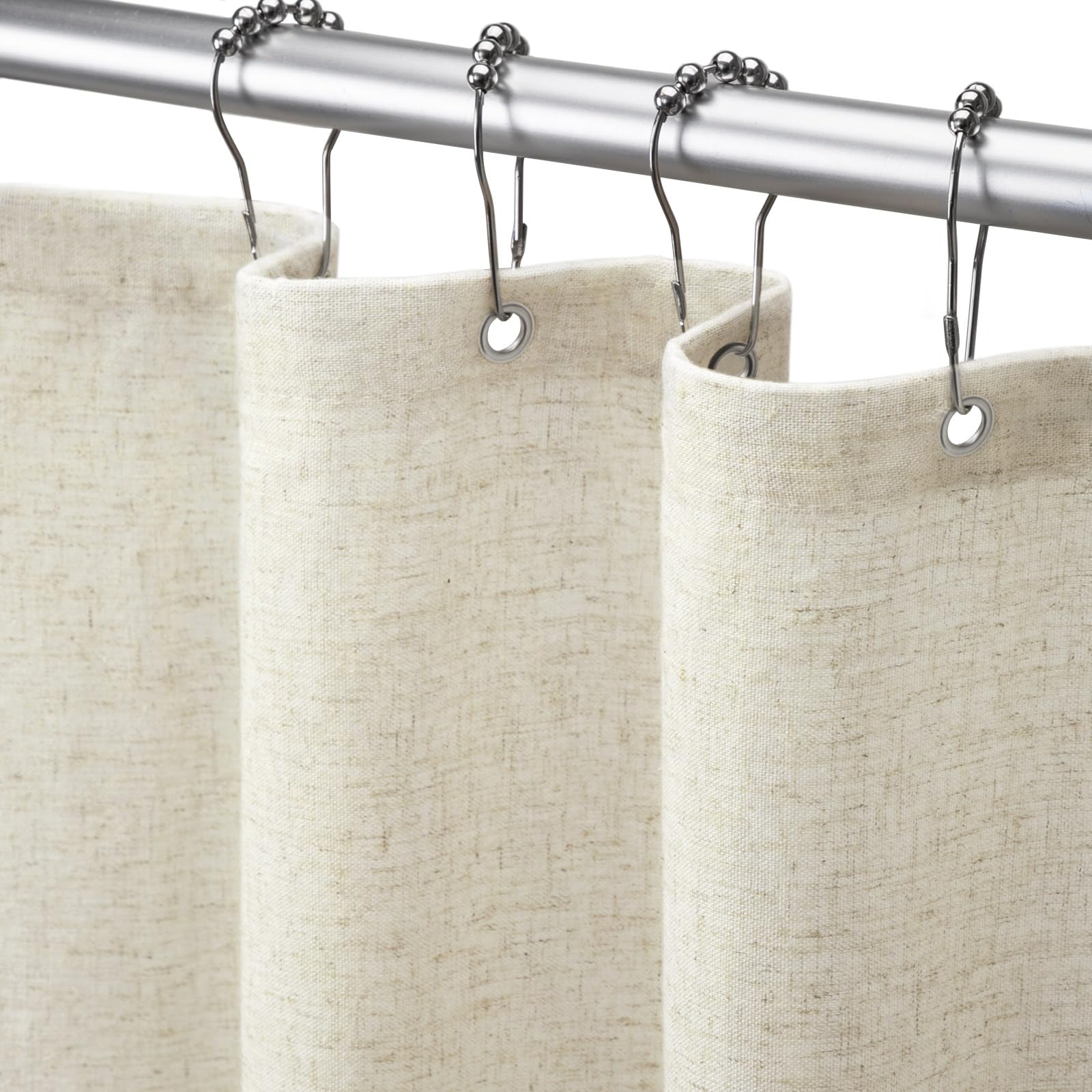 linen shower curtain flax cream boho farmhouse 72" w x 78" l | linen fabric, boho farmhouse, woven texture, natural cloth, elegant drape, washable, shower curtain for bathroom bathtub