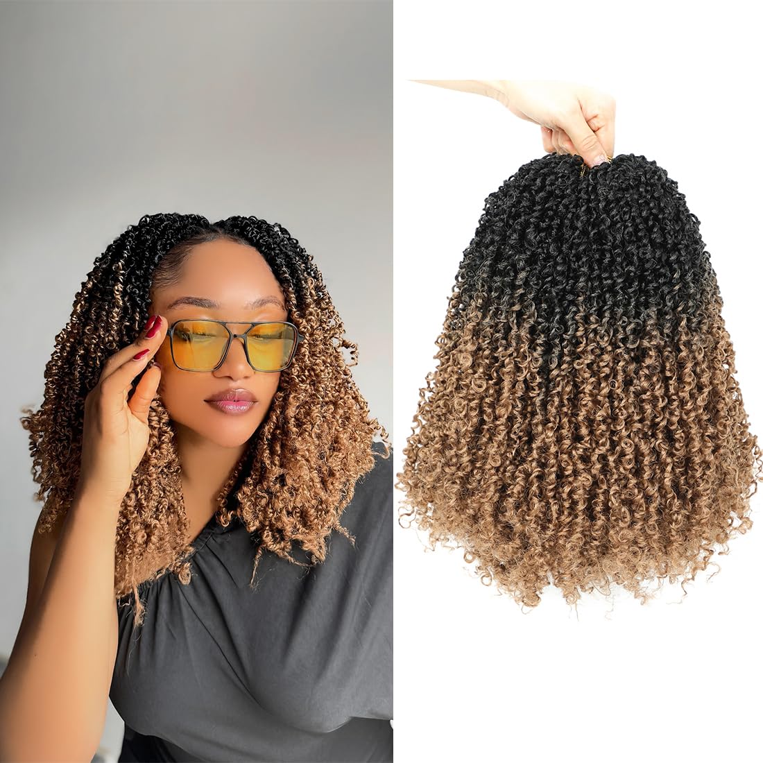 Youngther 12 Inch Crochet Yanky twist hair 6 Pack Pre-Twisted Fluffy Short Passion Twist crochet hair for black women Soft Yanky twist crochet hair pre looped for senegalese twist hair extension(OT27)
