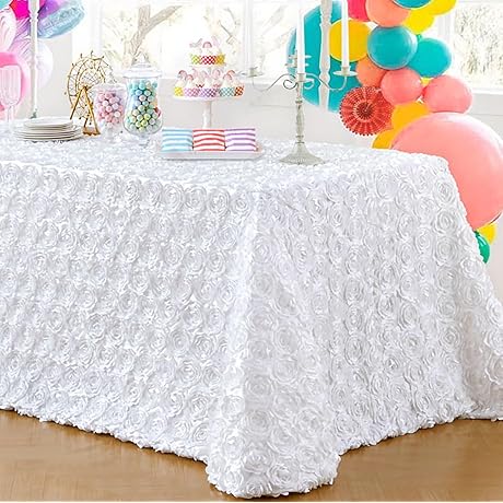 B-COOL White Rosette Tablecloth 90 by 132 Inch