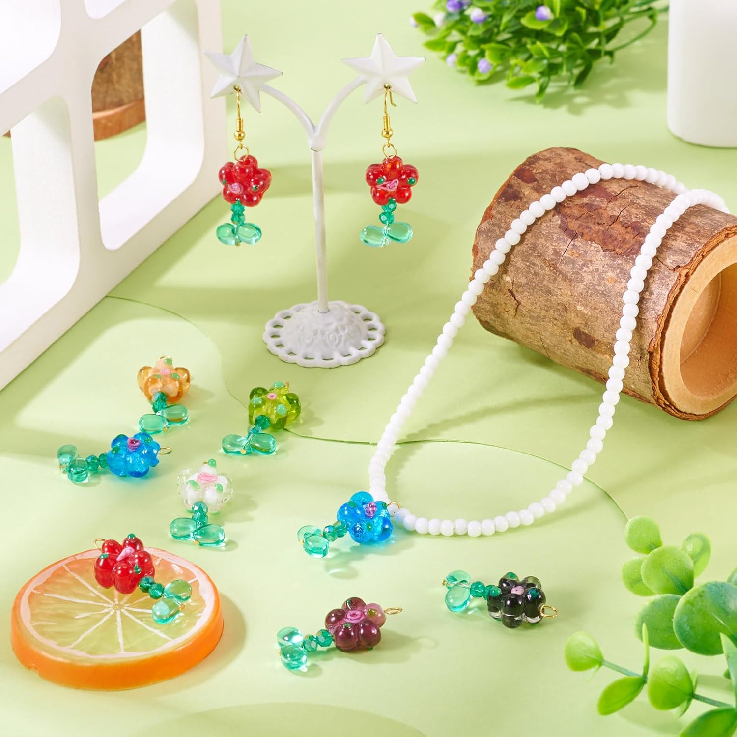 KISSITTY 20Pcs Glass Flower Pendants Crystal Floral Charm Mixed Color Bulk Spacer Beads Assorted Opaque Dangle Charms for DIY Bracelet Necklace Earring Jewelry Making - Image 3