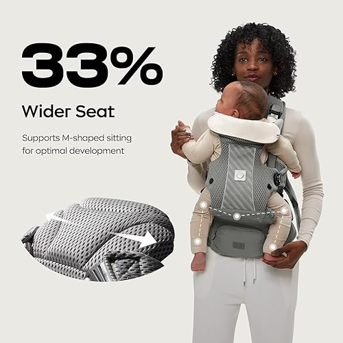 Miniatura 8 de Bc Babycare Hexa Portabebés sin esfuerzo con asiento de cadera, portabebés ergonómico (13.2-33 libras), bloqueo deslizante ajustable y perilla,