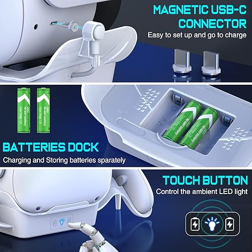 Miniatura 6 de Base de carga VR para Oculus Quest 2, pantalla de auriculares mejorada con luz LED, soporte de carga rápida, accesorios de montaje para controlador