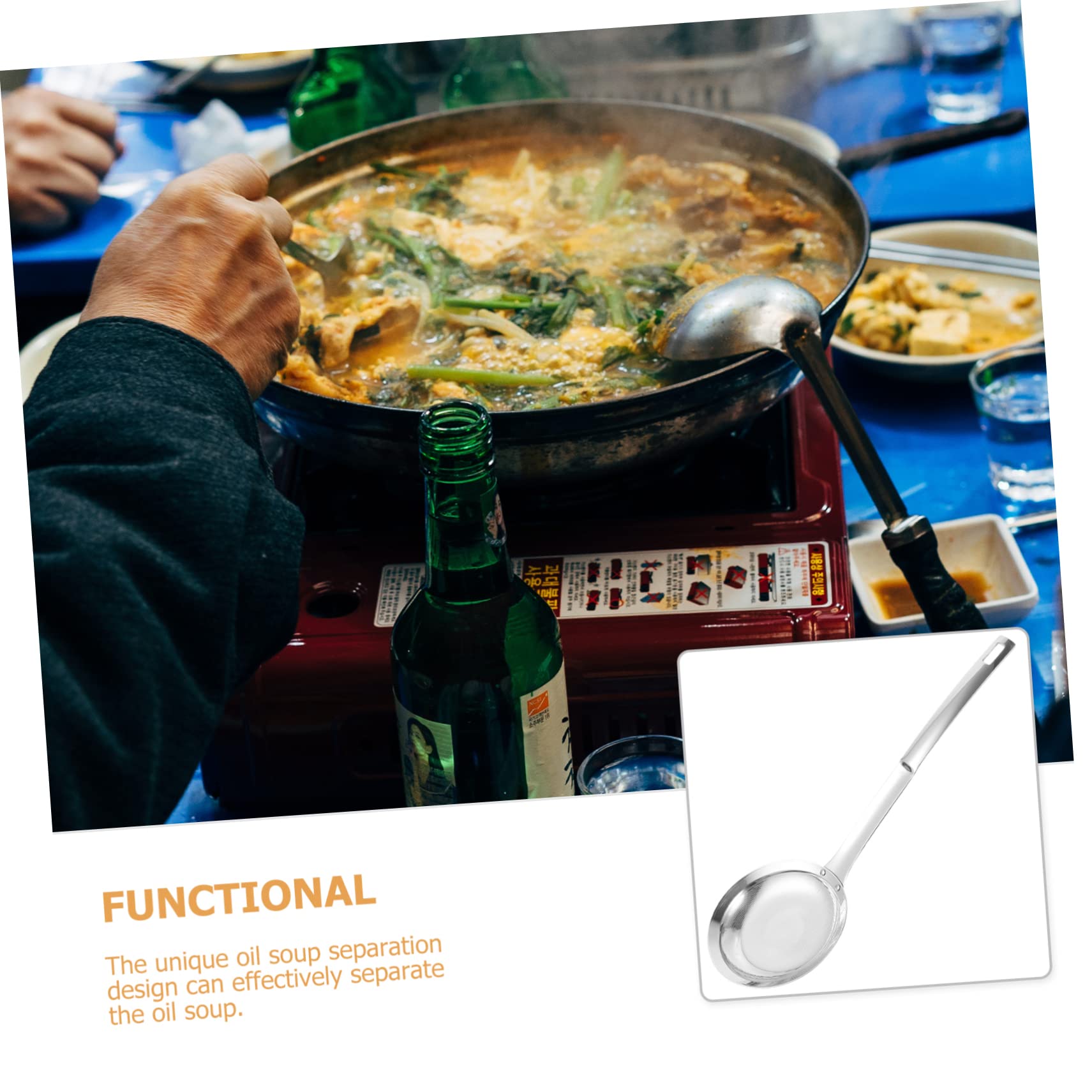 Luxshiny Stainless Steel Fat Skimmer Spoon Fine Mesh Grease Separator Easy to Clean Cooking Strainer for Hot Pot Frying Comfortable Grip Design