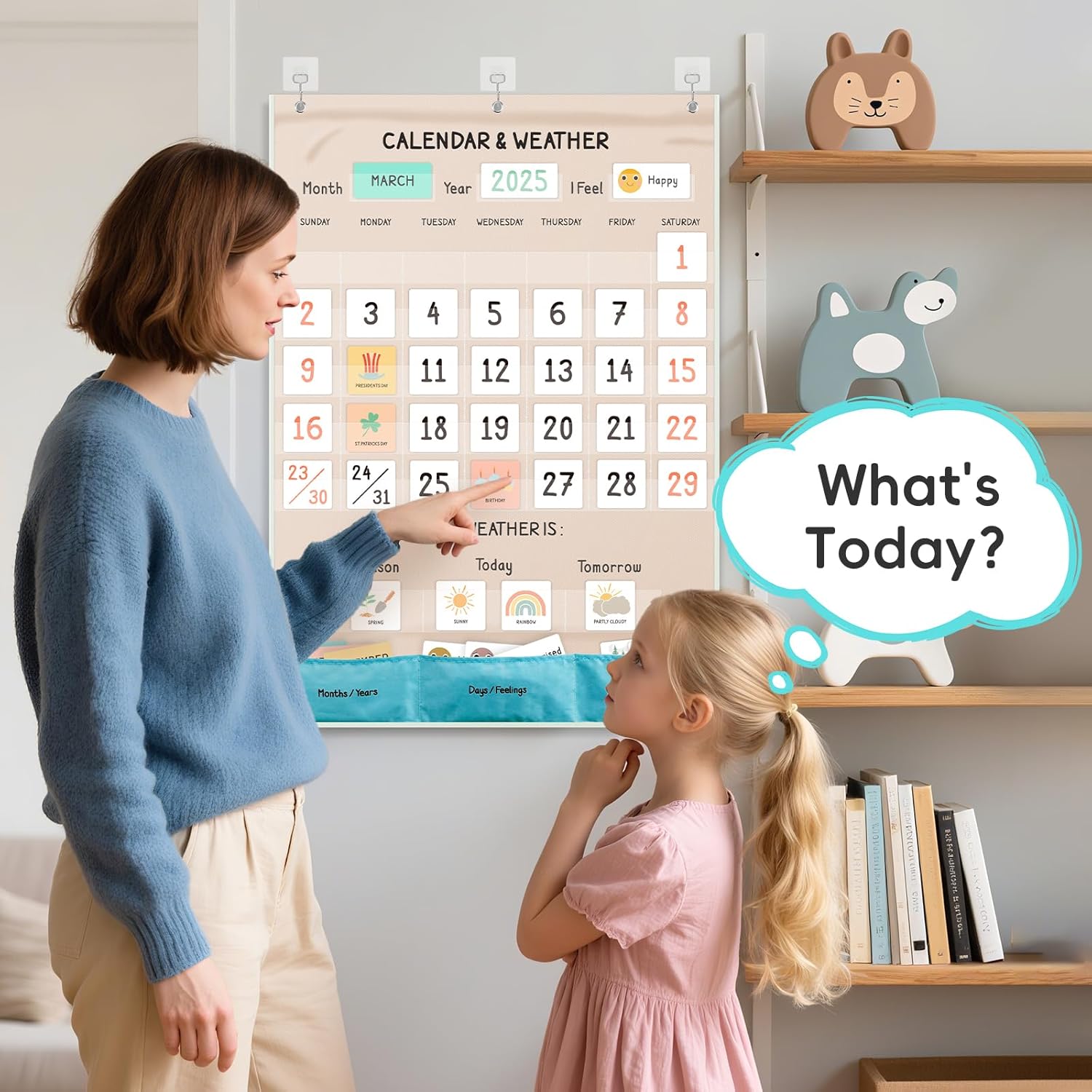 Godery Classroom Boho Calendar & Weather Pocket Chart with 111 Cards, Circle Time Learning Center for Kids and Toddler, Preschool Must Haves!