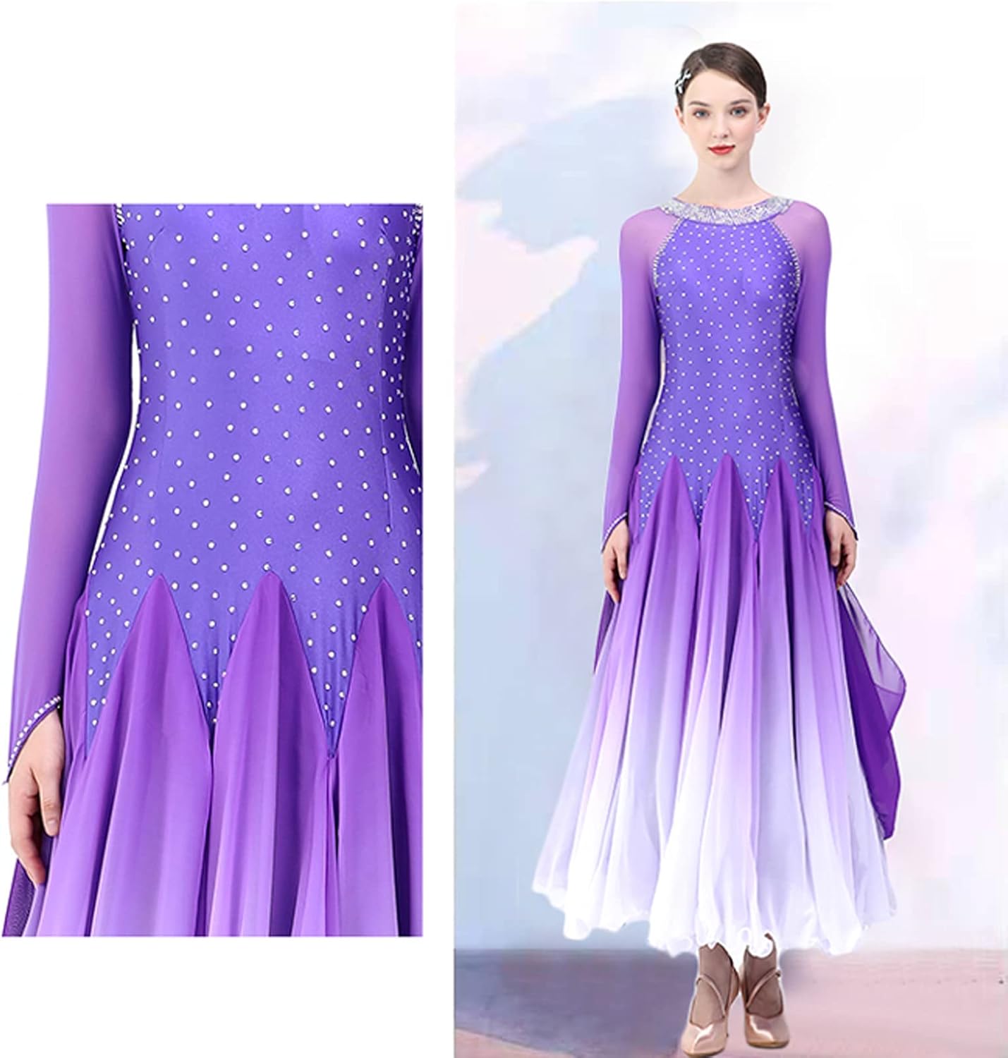 JRUIA Women's Modern Waltz Performance Costumes Gradient Ballroom Dance Competition Dresses Tango Flamenco Dancing Clothes