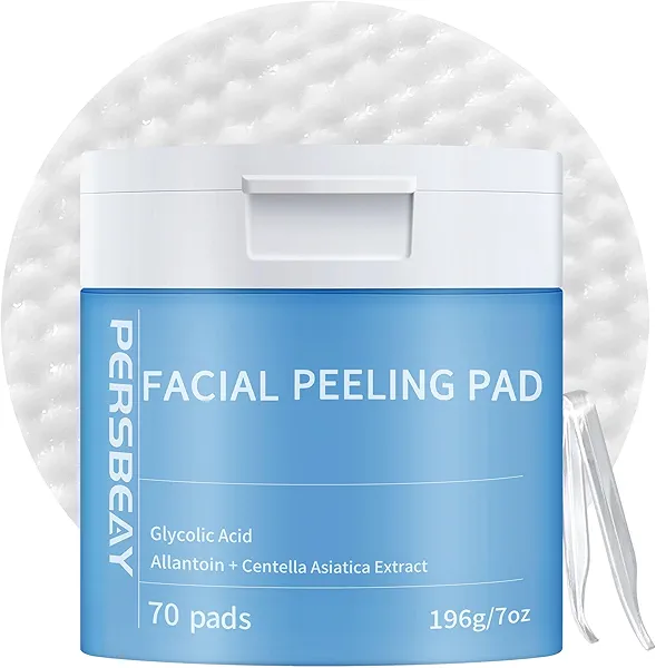 Persbeay Glycolic Acid Pads, Exfoliating Toner Pads for Facial Radiance, Dual Action Gentle Face Pad for Deep Cleaning Effect |Peels & Daily Skin Renewal |Salicylic Acid & Vitamins B3 |70 Count