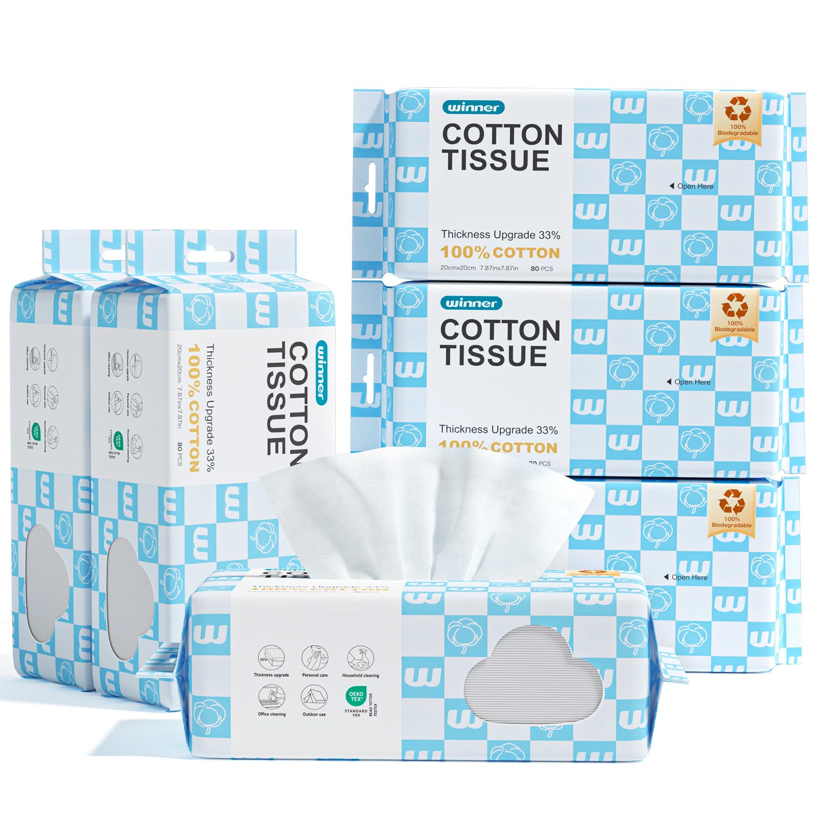 Winner Soft Face Towels, Upgraded Thicker 100% USDA Biobased Facial Towels with Hangable Design, Unscented and Gentle on Sensitive Skin, Disposable Facial Towelettes (480 Count, Pack of 6)