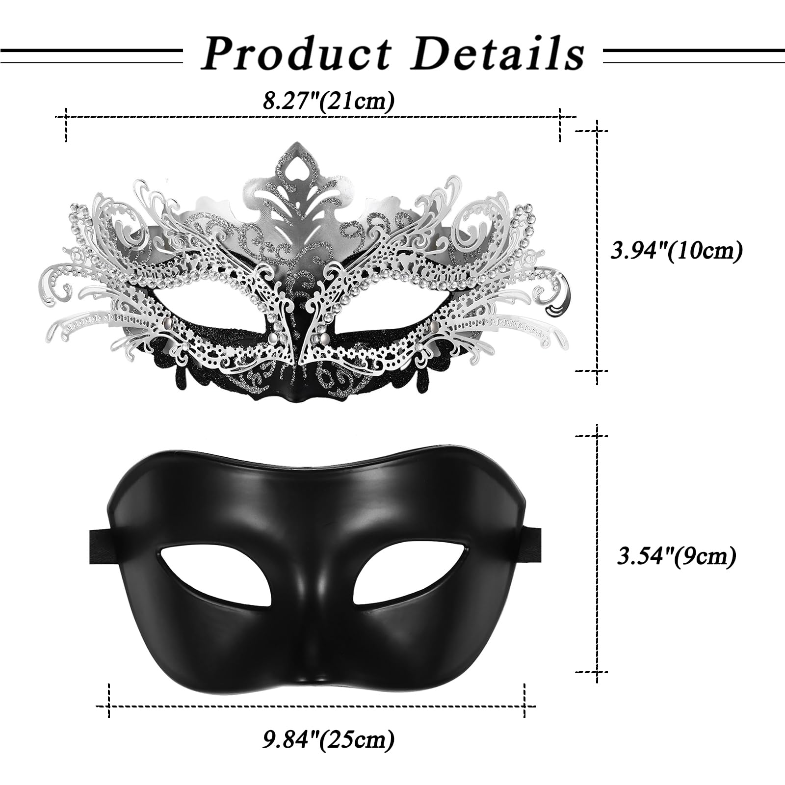 Oidea Masquerade Mask for Couples: Shiny Rhinestones Filigree Metal Venetian Mardi Gras Mask for Women Men Party Prom Ball Masks Silver - Image 3