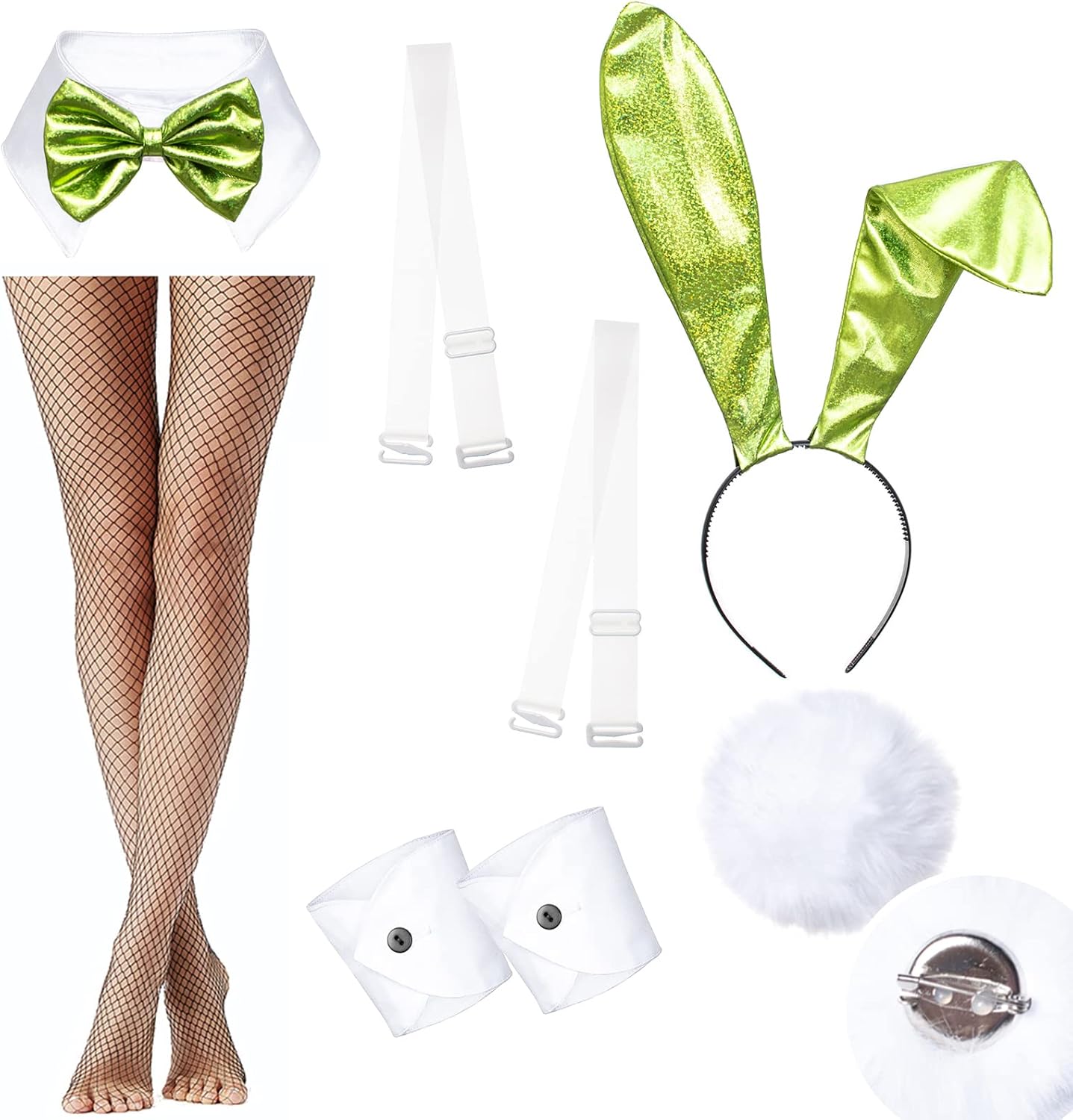 Womens Bunny Costume Girl Bodysuit Holographic Shining Suit Sparkle Costume Senpai Cosplay Bodysuit One Piece stockings Set