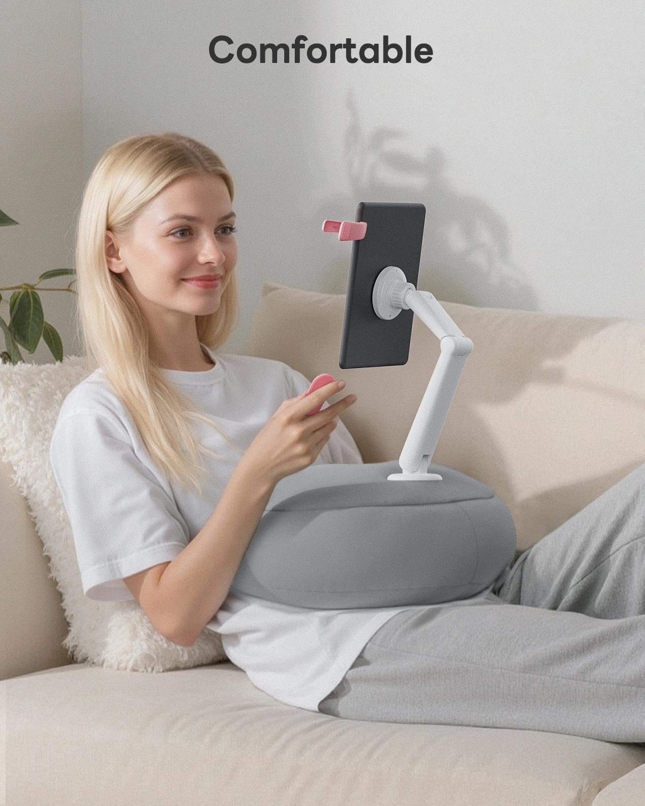 SAIJI Soporte de Almohada Kindle – Soporte magnético para iPad Compatible con Kindle, Tablet, iPad, iPhone, Soporte de Tableta de 360° para Cama con Almohada ergonómica y Brazo de Doble articulación