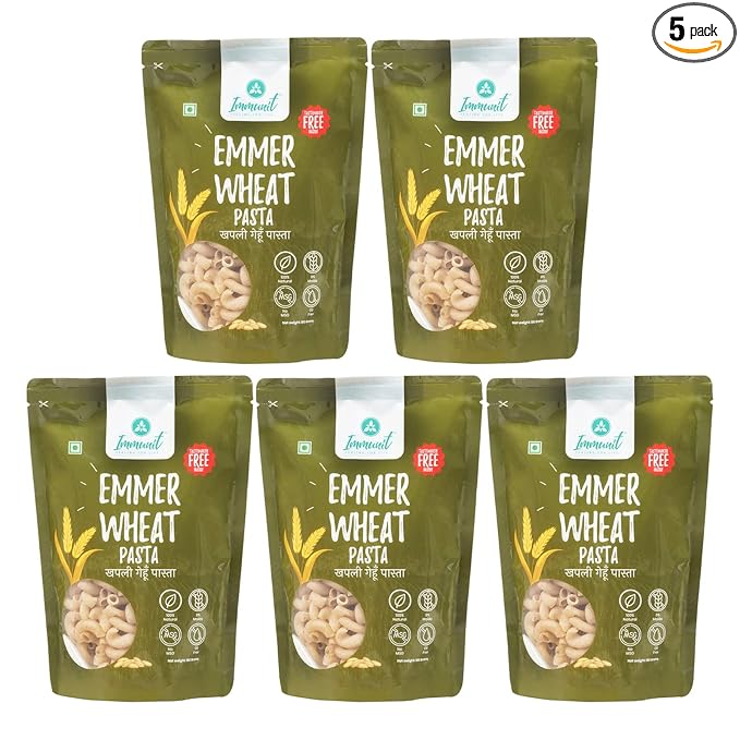 No Maida Khapli (Emmer) Wheat Pasta | Vegan, Not Fried, No MSG, No Preservatives | 180 Grams, Pack of 5